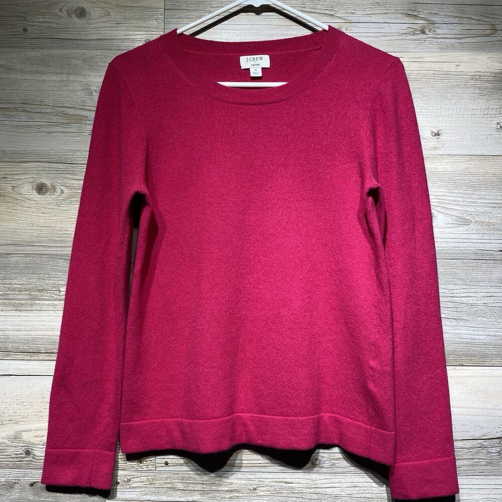J Crew Cotton Wool Blend Teddie Crewneck Sweater Pink Bright Fuchsia Size Small